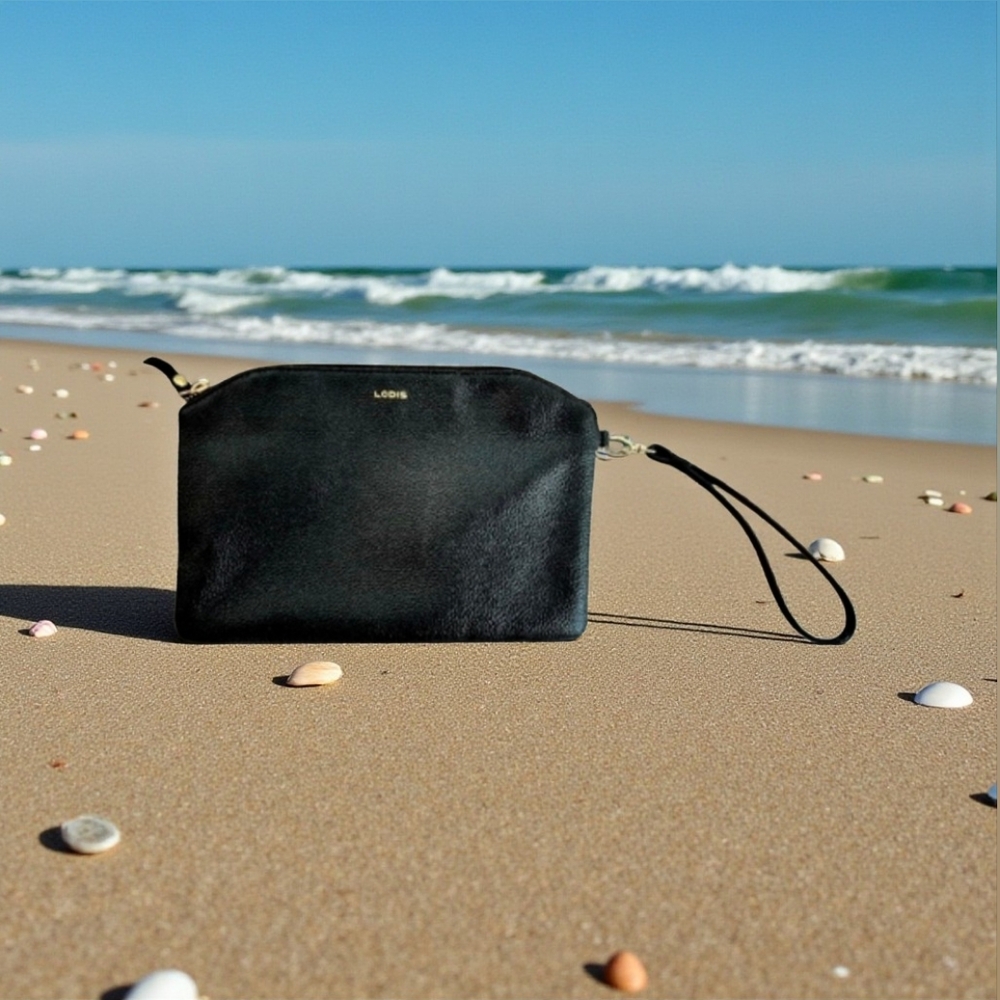 LODIS DUSTINE EIFEL BLACK PEBBLED LEATHER CLUTCH WRISTLET